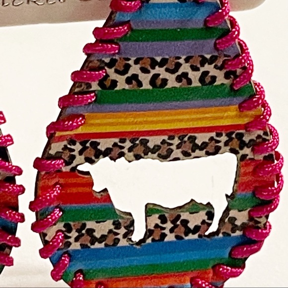 Western Cow Cutout Serape Leopard Stripe Earrings - Picture 3 of 5